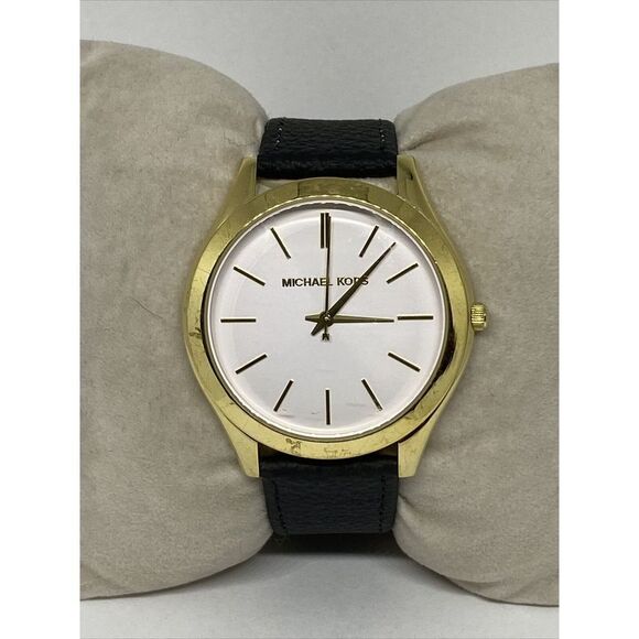 Michael Kors Slim Runway MK-4295 Women's Black Leather Analog Dial Watch VK434 - Picture 1 of 12